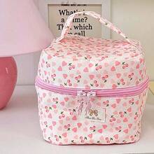 1 Stück extra große rosa gestreifte Kirsch-Muster Kosmetiktasche, Handtasche mit großer Kapazität, tragbare wasserdichte Reise-Organizer-Tasche, mädchenhafte einfache Make-up-Tasche für den Alltag, Camping, Pendeln, faltbare Make-up-Werkzeug-Aufbewahrungstasche, Geschenk für Frauen Urlaubsparty - Verschiedenfarbig - Übersicht 14
