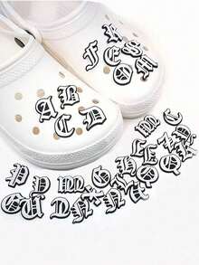 26 Stücke Buchstaben Soft Jelly Schuh Charms, DIY dekorative Accessoires geeignet als Geschenke für Studenten zum Schulanfang, Cut Out Clogs Schuh Blumen Dekoration, vielseitig einsetzbar - Verschiedenfarbig - Übersicht 9