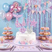 6 piezas Decoraciones para pastel de cumpleaños de sirena, estrella de mar, caballito de mar, cola de pez, concha, serie oceánica de decoraciones para pastel - Inserción de pastel - Ver 2