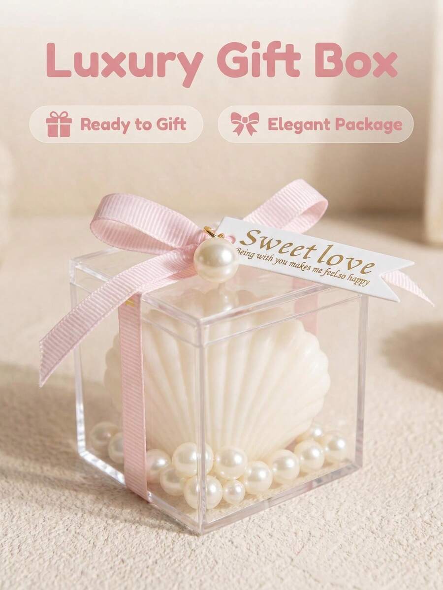 Elegant Shell Soy Wax Scented Candle, Containing Hibiscus Fragrance, Decorated With Pearls, Aesthetic Room Decor, Wedding Favor, Bridal Shower Gift, Best Friend Gift For Her, Home Decor, Birthday Gift For Women, Adult Gift - Elegant Seashell Candles - View 1
