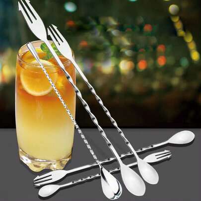 304 Stainless Steel Soup Spoon, Cocktail Bar Spoon, Bar Cocktail Mixing Spoon, Milk Tea Stirring Spoon, Double-Headed Bar Spoon, Bar Cup