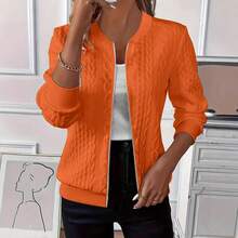 Women's Solid Color Knit Zip Up Jacket Long Sleeve Casual Slim Fit Autumn Winter Cardigan - Blue - View 3