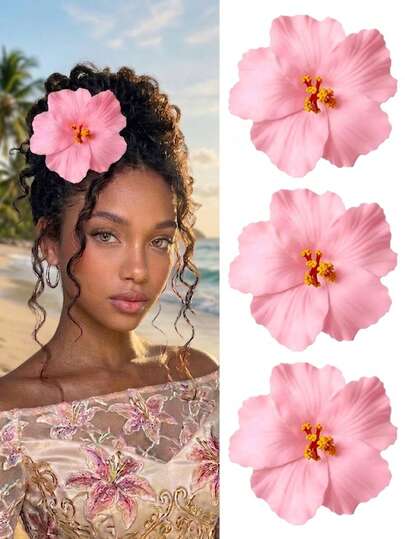 Set de 3 pinzas para el cabello con flores de hibisco hawaiano rosa, adecuadas para niñas, grandes pinzas para el cabello con flores tropicales multicolor artificiales, accesorios para el cabello de estilo bohemio, adecuados para vacaciones de verano en la playa, fiesta temática hawaiana, regalos de boda y el Día de San Valentín, pasadores para el cabello, barretas, accesorios para la cabeza, horquillas