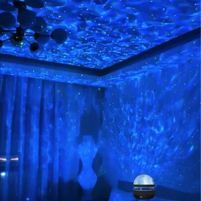  1pc Water Wave Effect Smart Lamp, Atmosphere Light, Projection Light, Multi-Functional LED Light, Starry Sky Atmosphere Light, Decorative Home Atmosphere, With Remote Control, Night Sky Effect, Suitable For Bedroom, Living Room, Halloween, Christmas, Holiday Gifts