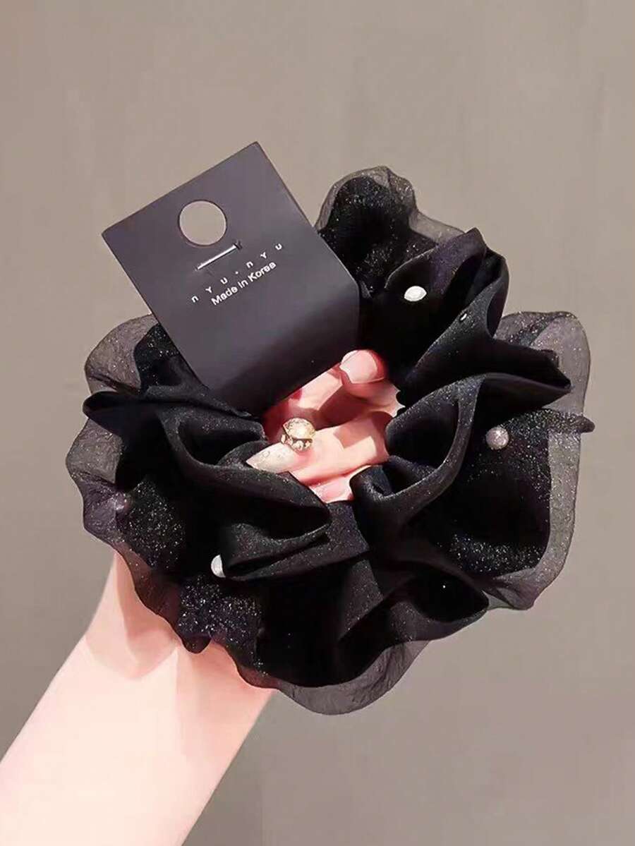2025 New Chiffon Pearl Scrunchie, Elegant Hair Tie, Fashion Hair Accessory - Black - View 1