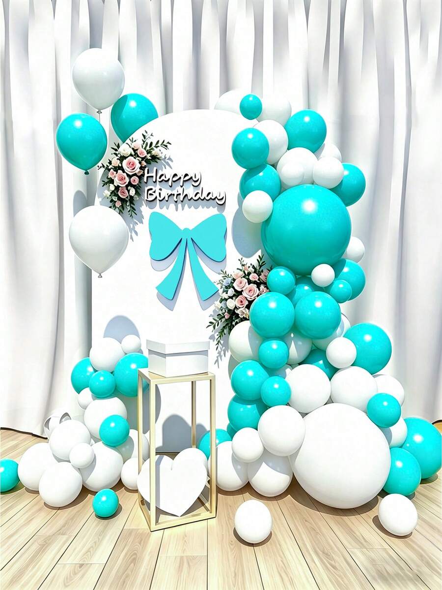 55/85/115 globos blancos y azul menta, set de globos de látex azul marino de 5/10/18 pulgadas de grosor, adecuado para decoración de fiesta de cumpleaños, despedida de soltero, aniversario, fiesta de graduación