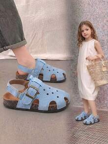 1 Pasang Sandal Musim Panas Baru 2026 Berongga dengan Ujung Tertutup untuk Anak Perempuan, Sepatu Pantai Balita - Baby Blue - View 1