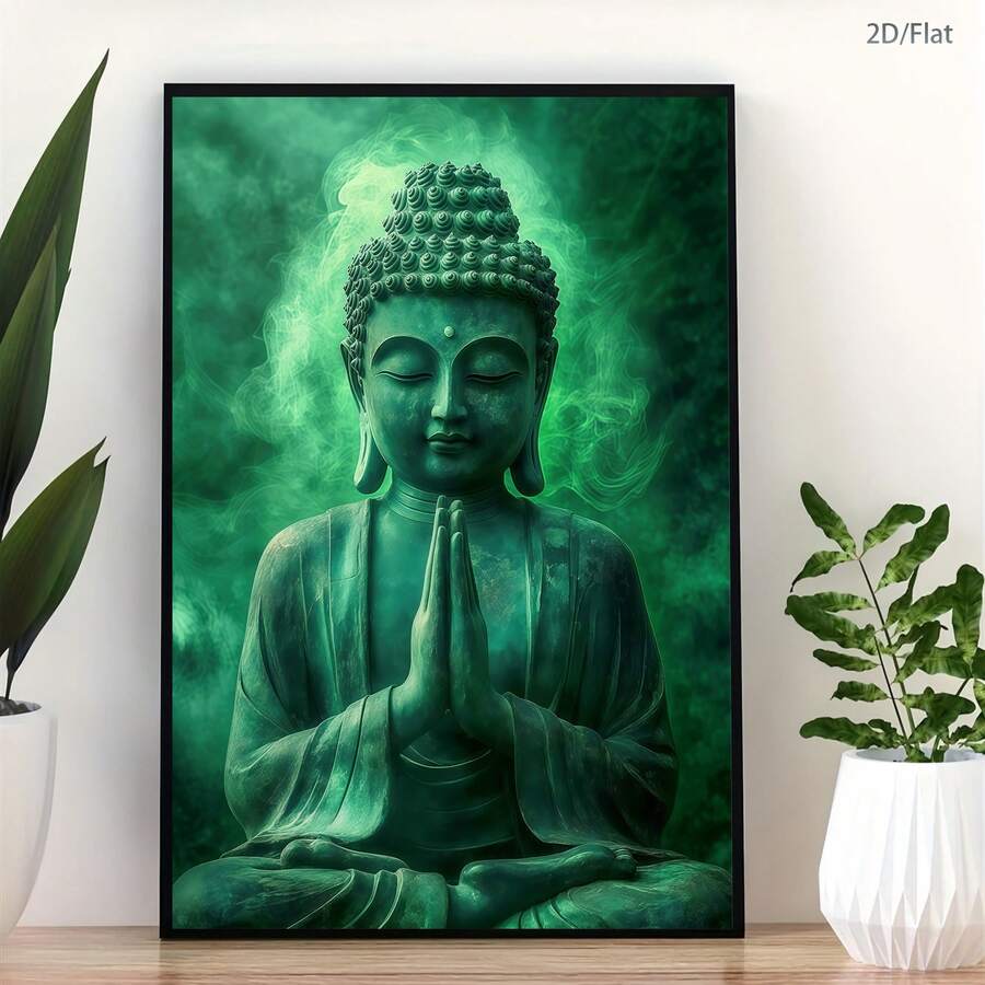 1 Canvas Printed Poster With Lotus Pattern Buddha Statue, Modern Wall Art Decoration Painting, Suitable For Coffee Shops, Homes, Bedrooms, Living Rooms, Kitchens, Bathrooms, Offices, Home Decoration, Decorating Houses, Bedroom Decoration, Wall Decoration To Give To Friends. Ideal Choice For Decoration - Multicolor - View 1