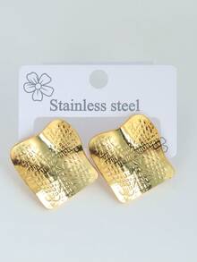 1 Pair Gold-Plated Stainless Steel Hypoallergenic Stud Earrings, Star/Asymmetrical Wave/Butterfly/Enamel Geometric Pattern, Vintage Fashion Earrings For Women, Suitable For Daily, Party And Casual Wear - Multicolor - View 13