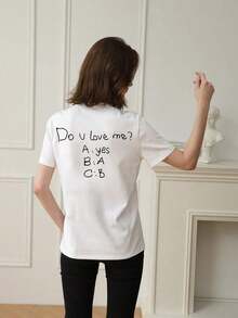 Manga corta: ¿Me amas? Nueva camiseta de manga corta con cuello redondo y estampado de letras para mujer, estilo casual de primavera/verano, a la moda y de estilo urbano, imprescindible para las vacaciones. Camiseta blanca estampada para mujer, 100% algodón. - Blanco - Ver 1