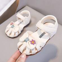 婴儿软底幼儿鞋，0-3岁，夏季新款女童闭趾蝴蝶结水钻章鱼凉鞋 - 米色 - 查看 11