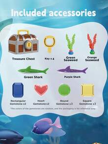 Kids Diving Pool Treasure Chest Toy With Keys, Gems & Fish, Toddler Outdoor Swimming Playset, Summer Water Dive Beach Game, Party Gifts For Girls Ages 3-8 Pool Toys Beach Toys Bath Toys Boy Toys Water Toys Toys For Boy Outdoor Games Kids Toys - Multicolor - View 3