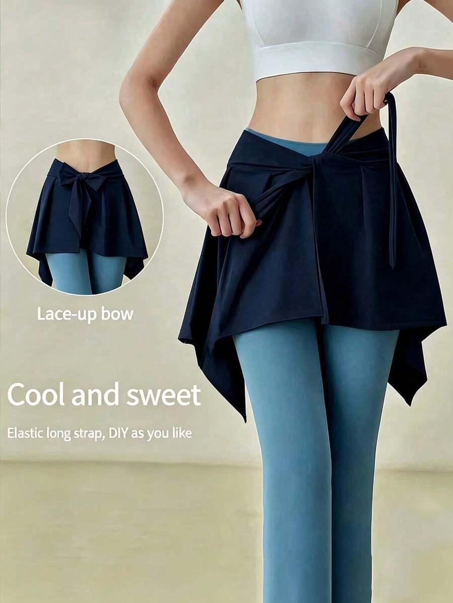 1 pieza Falda cubre caderas de yoga, falda de yoga de seda de hielo casual deportiva, cubre caderas de fitness con tirantes ajustables, chal de seda de hielo de una pieza con protección solar, falda cubre caderas deportiva de yoga de moda anti-exposición, delantal con lazo, falda - Multicolor - Ver 1