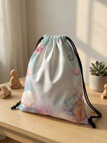 1 pieza Mochila con cordón, multiescenario, súper capacidad, ultraligera, bolsa con cordón estampada de sirena, adecuada para deportes, fitness, viajes, natación, playa, unisex - Multicolor - Ver 4
