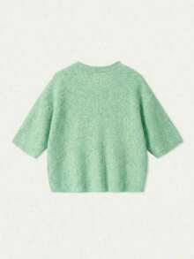 Cárdigan de punto rosa sólido, novedad primavera/verano, para mujer, con cuello redondo, manga corta y botones, estilo minimalista, romántico, casual y urbano, ideal para citas, desplazamientos diarios, San Valentín, Año Nuevo, o como prenda superior para el Carnaval. - Verde claro - Ver 8