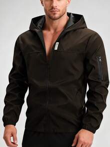 1pc Casual Sports Hooded Jacket, Zipper Closure, Regular Fit, Suitable For Hiking, Running, Outdoor Activities, Father's Day - Coffee Brown - View 6