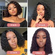 Human Hair Jerry Curly Water Curly Short Bob Wigs 250% Brazilian Ready To Go Glueless Human Hair Wigs 13x4 Deep Wave HD Lace Frontal Wig For Women - Natural Black - 查看 9