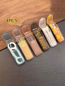 4pcs Toothpick And Floss Holder, Small Storage Box, Travel Storage And Portable Box, Small Item Storage Tube, Super Small Storage Box, Portable Medicine Box, Mini Toothpick Box, Portable Cotton Swab Box, Small Travel Accessory Storage Box - Multicolor - View 8