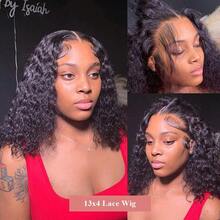 Human Hair Jerry Curly Water Curly Short Bob Wigs 250% Brazilian Ready To Go Glueless Human Hair Wigs 13x4 Deep Wave HD Lace Frontal Wig For Women - Natural Black - 查看 3