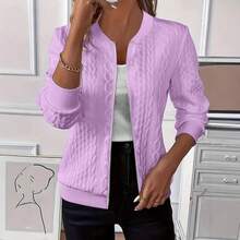 Women's Solid Color Knit Zip Up Jacket Long Sleeve Casual Slim Fit Autumn Winter Cardigan - Blue - View 2