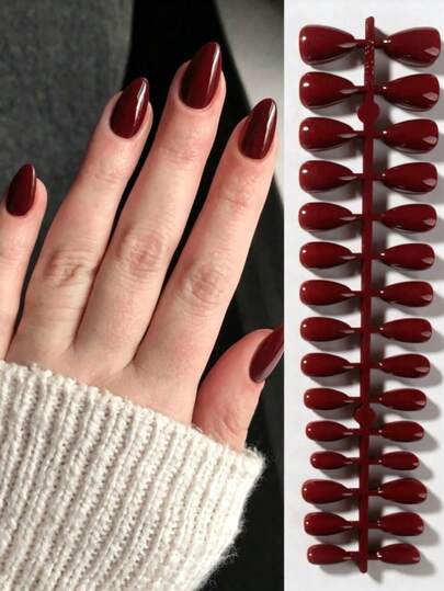 150 Stücke kurze Nageltips - weinrote mandelförmige Nageltips, Herbst Künstliche Nägel, perfekter Sitz, Valentinstag Geschenk, Nagelbedarf