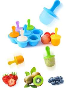 7-Cavity Silicone Ice Cream Pops Mold - DIY Fruit Shake Makerwith Easy-Pull Handles & Drip Tray, VibrantColors For Homemade Popsicles, Ice Cream,Smoothies - Summer Kitchen Accessories, Ice Cream Accessories,Ice Tray,Ice,Ice Tray,Ice Mould(Random Color) - Multicolor 3 - View 8