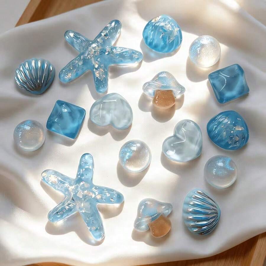 16件組ABS樹脂材質可愛藍色套組,包含海星、貝殼、蘑菇、水波紋心形寶石、鱷魚鞋飾針,DIY鞋子配件,鞋飾,適用於洞洞鞋、涼鞋、拖鞋、沙灘包,多功能鞋夾,完美的生日派對禮物 - 淺藍色 - 查看 1