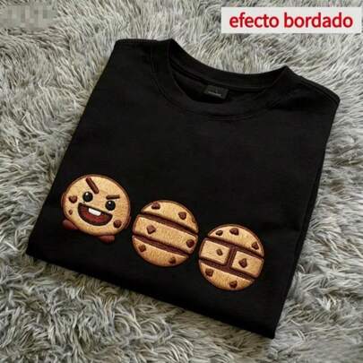 Camiseta Unisex BT21 Tata con Efecto Bordado, Tela Transpirable, Ropa Informal para Conciertos y Vida Diaria