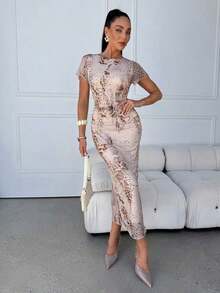 Women's Fashionable Printed Short Sleeve Dress, Spring/Summer Summer Dresses Mother's Day Elegant Dresses For Party Beach Outfits For Women Wedding Guest Dress For Women Vacation Outfits Women Country Concert Outfit - Multicolor 4 - Ver 9