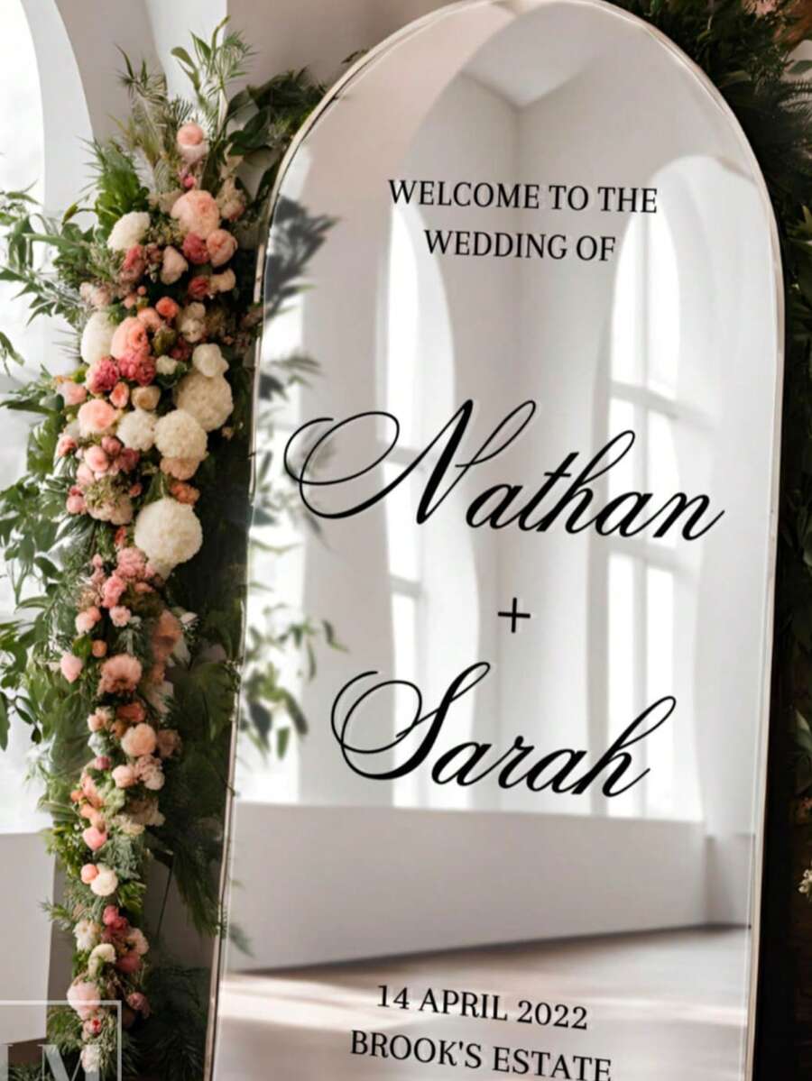 Custom Mirror Sticker Wedding Seating Chart Sticker - Wedding Decor DIY Wedding Sticker - Mirror Seating Chart Sticker Welcome To The Wedding Mirror Sticker - Custom Mirror Letter Sticker Decal - Just Married - Wedding Marriage Decor/Modern Wedding Welcome Sign/Personalized Newlyweds Name And Date/Mirror Sticker-Bridal Shower/Wedding Mirror Vinyl Decal - Multicolor - View 1