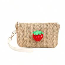 1pc Summer Fruit Decor Straw Clutch Bag, Refreshing Pineapple, Cherry, Strawberry Woven, Zipper Closure Coin Purse, Suitable For Vacation, Travel, Casual Daily Use - A - View 14