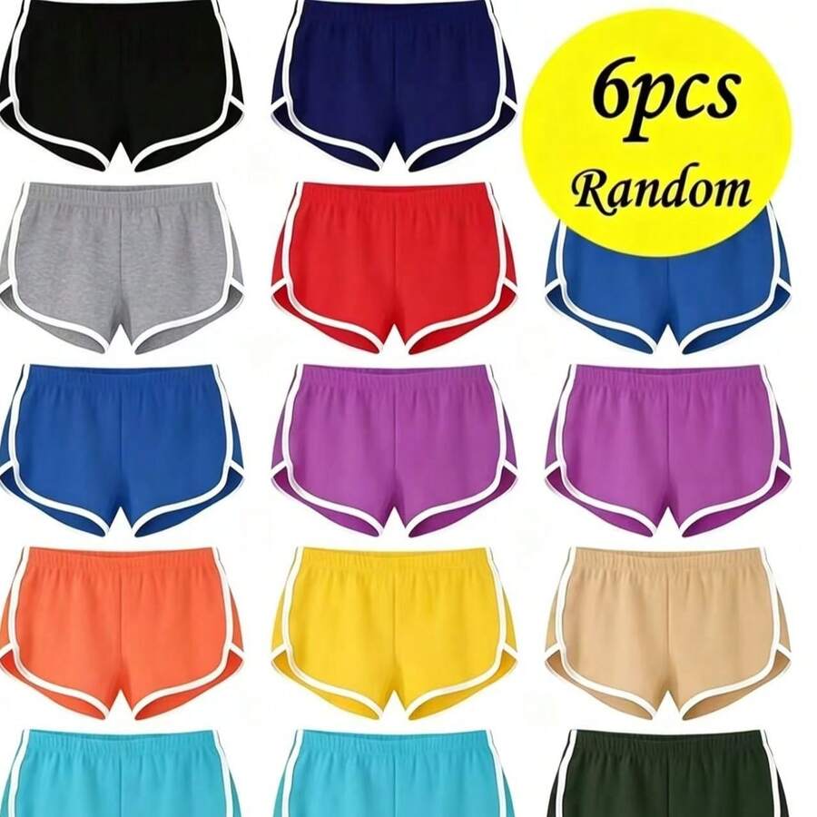 Random 6-Piece Women's Sports Shorts, Dolphin-Shaped Buttocks Sports, Gym Shorts, Strength Training, Cycling, Hiking And Running Pants, Spring, Summer And Autumn Clothing, Valentine's Day Gift, Easter Gift, Multi-Color Random 6 Pieces - 6 màu hỗn hợp - Xem 1