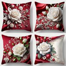 4pcs Rose Pattern Throw Pillow Covers, Single-Sided Printing, Size 17.7*17.7 Inches, Romantic Floral Design, Suitable For Sofa, Bedroom And Home Decor, Applicable For Various Festivals, Pillow Inserts Not Included - Multicolor - View 2