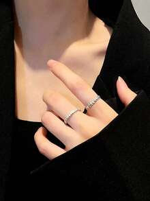 Bộ 2 nhẫn Zirconia sang trọng, tối giản, đa năng, thiết kế lá và lúa mì độc đáo dành cho nữ. - Bạc - Xem 4