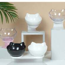 15° Angled Dual Pet Bowl, Anti-Spill And Anti-Tilt Design, Detachable And Easy To Clean, Cute Cat Ear Shaped Angled Bowl, Prevents Chin Acne And Vomiting, Non-Slip Stable Base - White - View 4