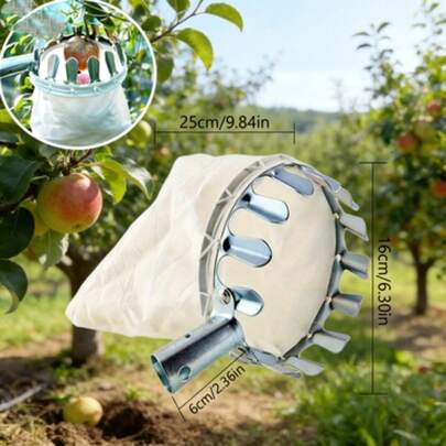 Agricultural High-Altitude Fruit Picker, Metal Picking Head With Cloth Bag, Protective Anti-Fall Harvesting Tool KF38