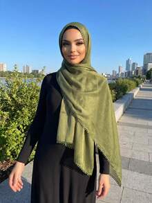 1pc New Solid Color Island Pleated Heart-Shaped Scarf, Women's Muslim Hijab, Daily Beach Sun Protection Shawl, Holiday Gift - Multicolor - View 22
