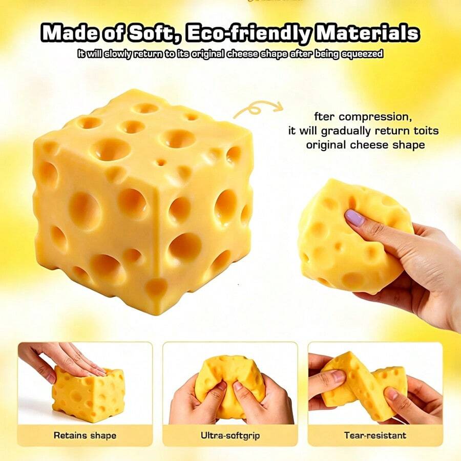 Stress Relief Toy Simulated Cheese Block! Soft And Chewy Cheese Texture, Stretchy And Durable. Suitable As Birthday Or Holiday Gift For Classmates, Colleagues Or Friends - Multicolor - View 1