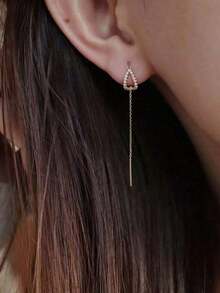 Cubic Zirconia Water-Drop Decor Threader Earrings - 黃金 - 查看 3