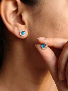 1 par de pendientes de mujer con forma de ojo de gato azul con luna y estrella, moda versátil - Azul - Ver 1