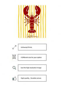 1pc Frameless Red Lobster Yellow Background Art Print, Funny Kitchen Wall Decor, Vintage Restaurant Poster For Bedroom, Dorm, Back To School, Funky Posters, Gift - Red Lobster - View 5