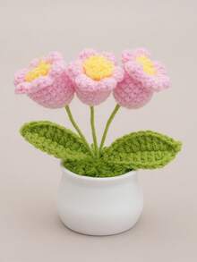 鉤針編織粉色鈴蘭花束附塑料花瓶，可愛鬱金香編織盆栽植物，畢業週年禮物，送給好友、教師感謝週、教師教室裝飾、開學季送給老師與同學的小禮物 - 彩色 - 查看 4
