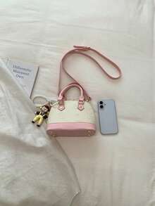 1 Peça Bolsa Feminina da Moda, Bolsa Tipo Concha Colorblock, Bolsa Transversal, Feita de Material de Couro PU, Inclui Pingente, Bolsa Casual Diária, Adequada para Jovens Senhoras - Adequada para Sair, Compras, Escola, Encontros, Presente, Escritório, Trabalho, Viagem. - Branco - Visão 10