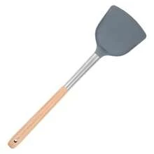 Utensilios de cocina de silicona, espátula de silicona, mango de madera, cuchara de silicona para sopa, espátula para sopa, sartén antiadherente. - Ver 2