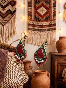 Bông tai đính cườm và vỏ sò nhiều màu sắc phong cách Bohemian – Trang sức tua rua dệt thủ công độc đáo dành cho nữ, phụ kiện tai phong cách lễ hội bãi biển cổ điển. - 3699 giọt nước - Xem 1