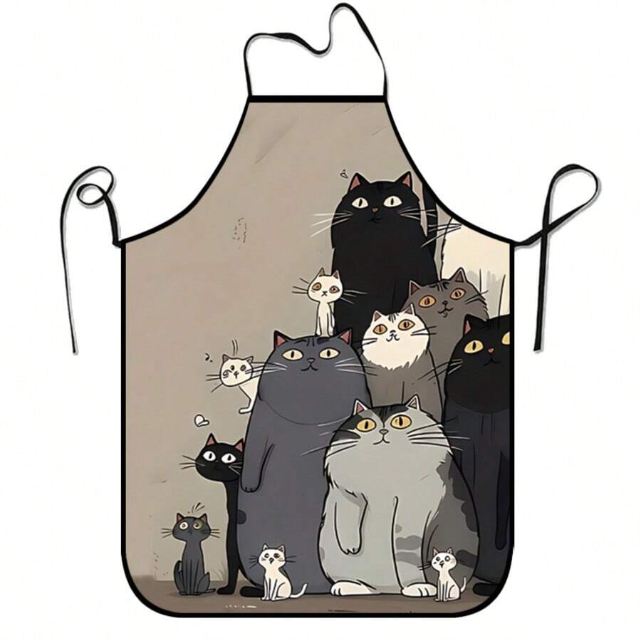 猫咪主题趣味厨房围裙，送给爱猫人士的幽默烹饪礼物，非常适合烧烤、派对和角色扮演，男女皆宜，尺寸可调节