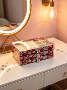1pc 3/1 Layer Printed 3-Tier Acrylic Jewelry Box, Large Capacity Drawers Style Jewelry Organizer Box, Transparent Dust-Proof Storage Box For Rings, Earrings, Necklaces, Velvet Lining With Compartments, Ideal For Vanity Table Or Desk, Great Gift For Girlfriend Or Best Friend - Multicolor - View 5