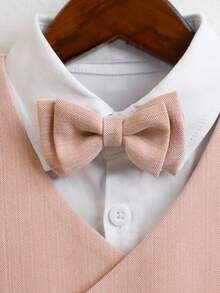 4pcs Boys' Formal Vest, Short Sleeve Shirt, Pants, Bow Tie Suit Set, Summer - Pink - View 7