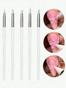 5支装硅胶雕刻笔，空心凝胶雕塑笔，粉色美甲雕塑笔，DIY美甲工具配件 - 多色 - 查看 1