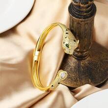 Electroplated  Color-Retaining Animal Bracelet, Personalized Hip-Hop Leopard Bangle - 金色 - 查看 4